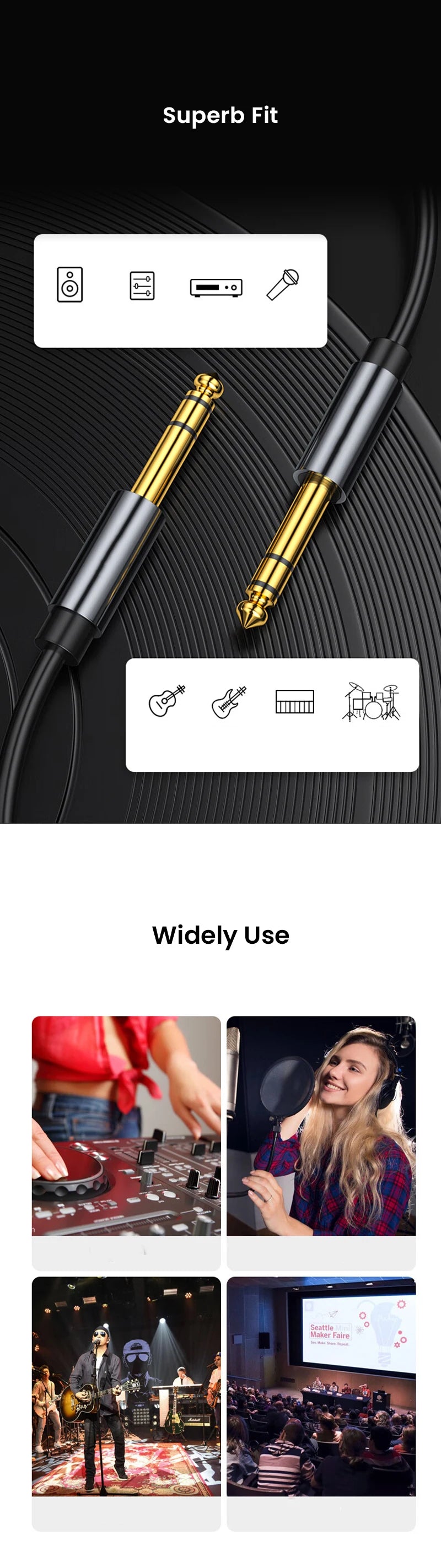Nierbo 1/4 Inch Cable 6.35Mm To Instrument Guitar Mono Jack Ts