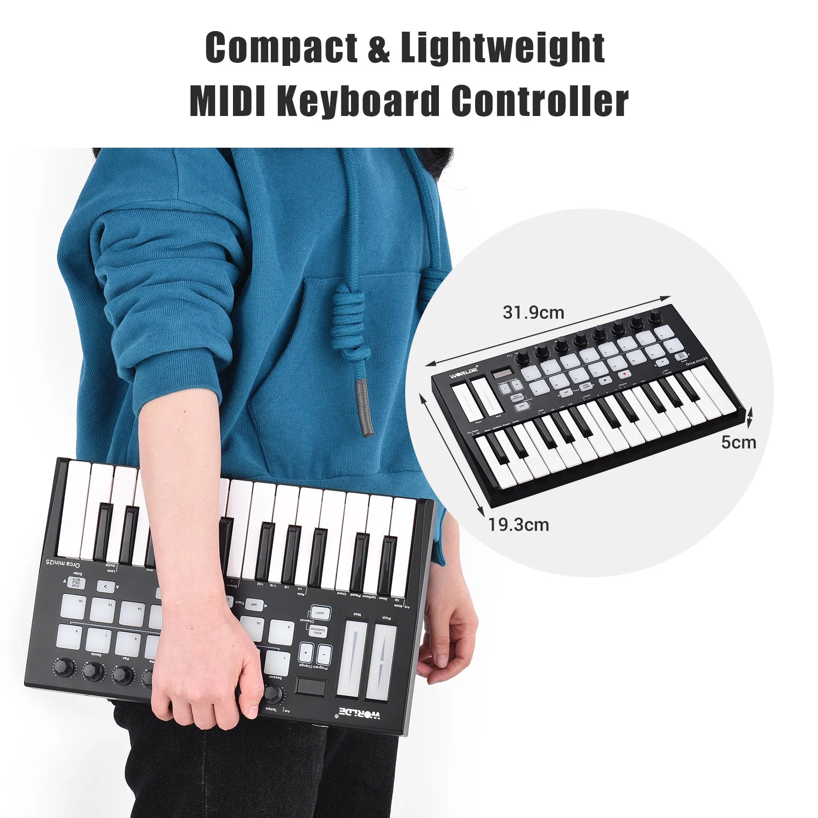 Worlde Panda Mini 25-Key Usb Midi Keyboard Controller Piano & 8 Rgb