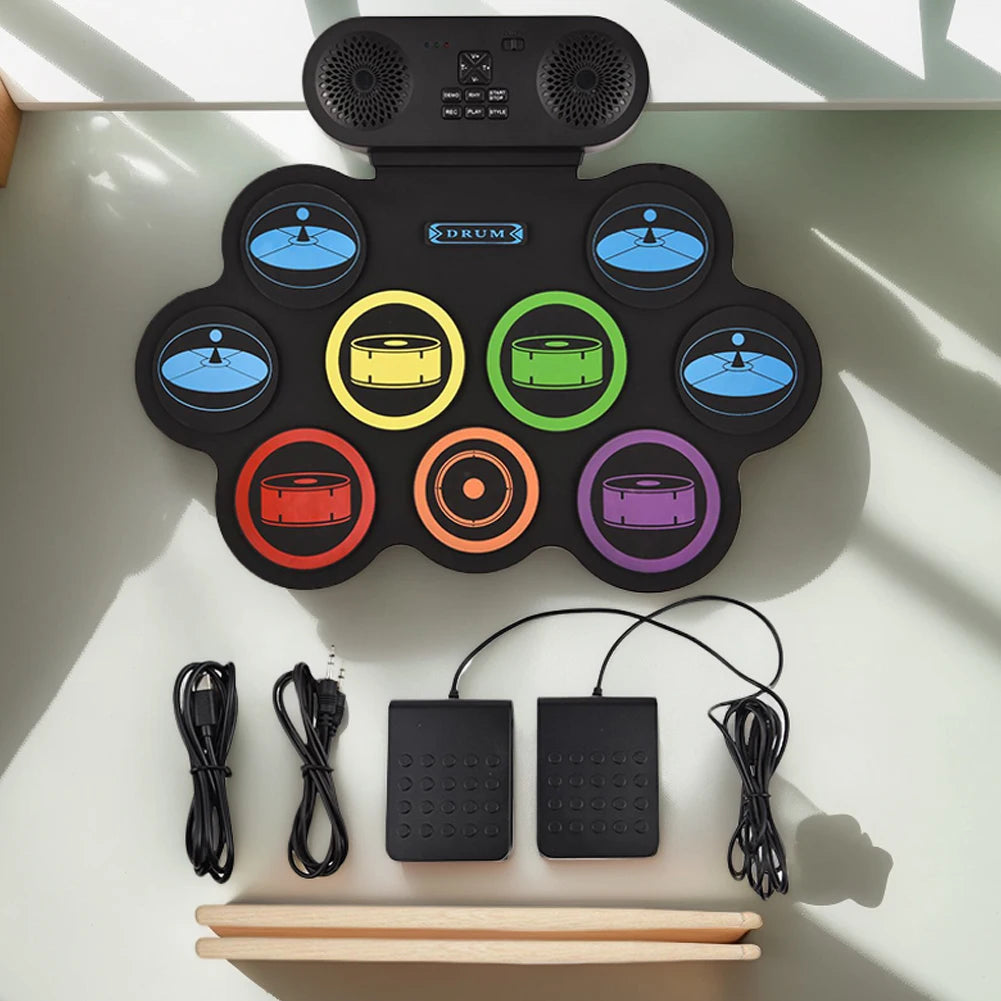 Digital Electronic Drum Compact Size Usb Foldable Silicon Drums Set 9