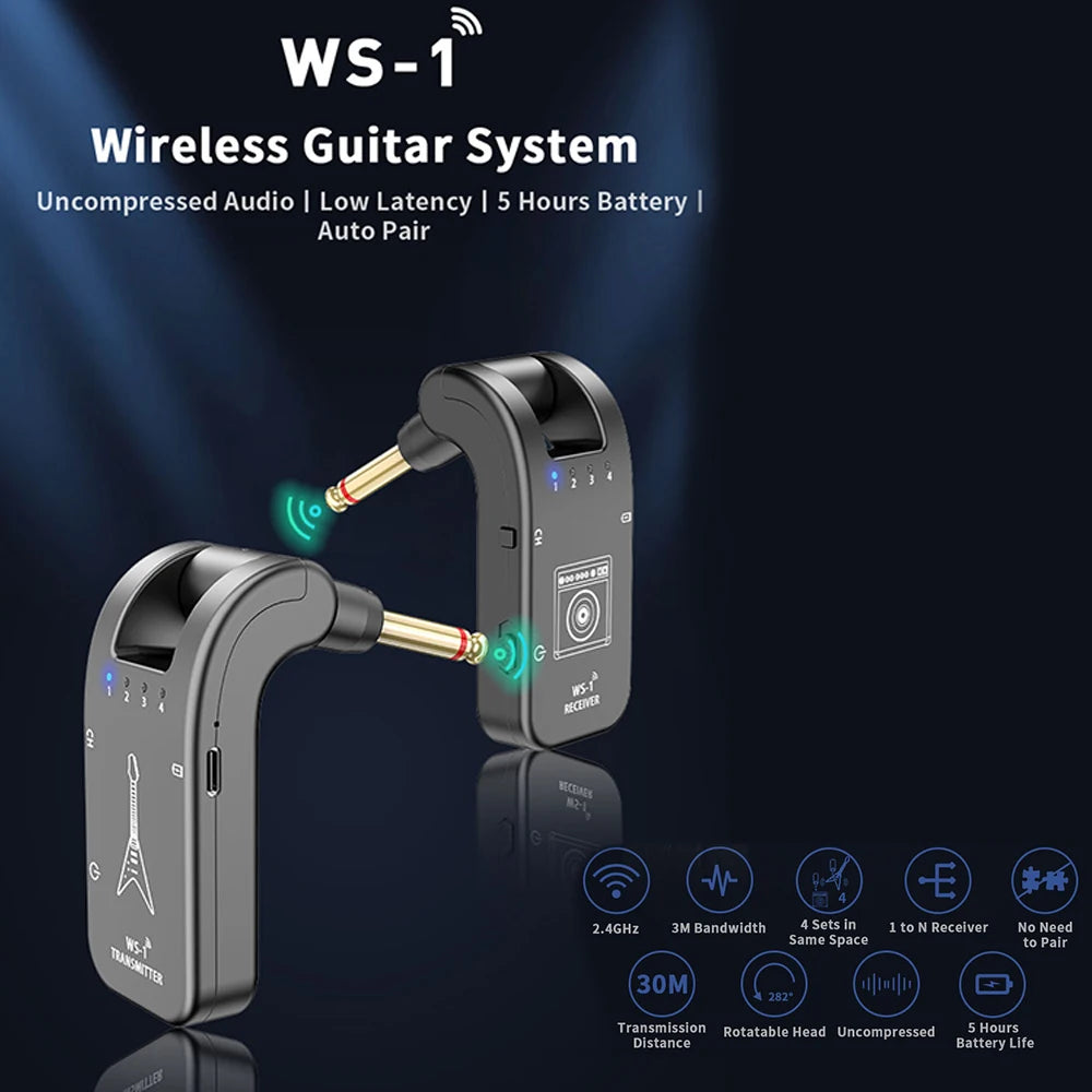 Ammoon 2.4G Wireless Guitar Transmitter Receiver System Rechargeable