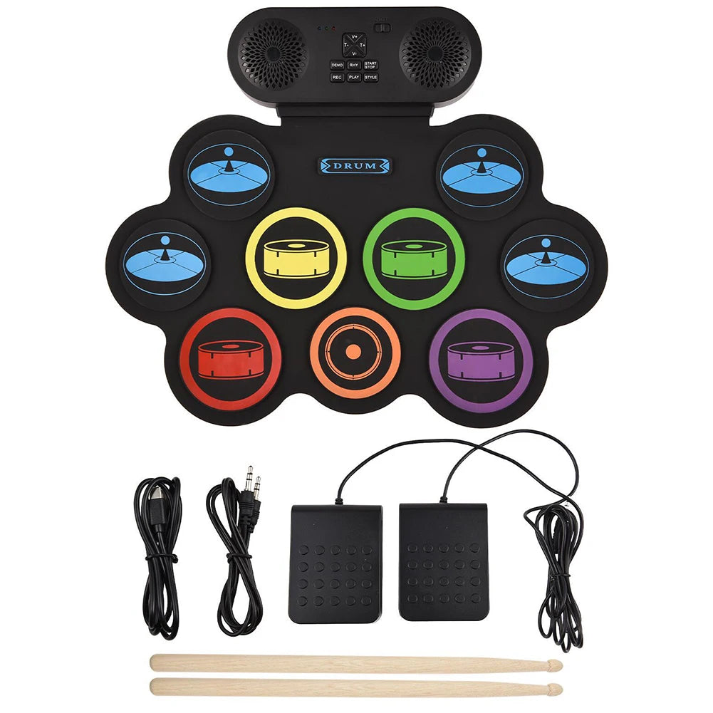 Digital Electronic Drum Compact Size Usb Foldable Silicon Drums Set 9